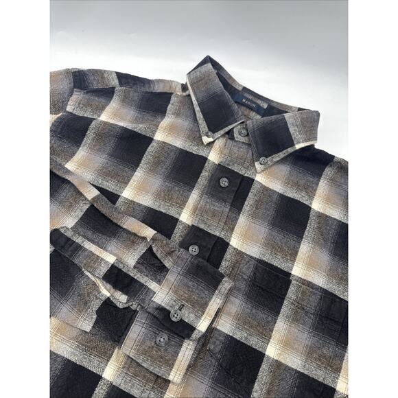 Pendleton Mens Shirt Medium Tan Black Mason Plaid Cotton‎ Flannel Long Sleeve - Picture 1 of 4